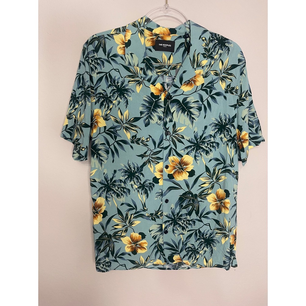 The‎ Kooples Hawaiian Wonderland Camp Shirt Blue Tropical Floral Viscose Men's S
